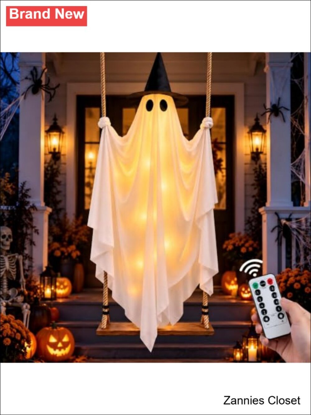 👻 5 FT Halloween Swinging Ghost Outdoor Decor Kit LED Lights Witch Hat